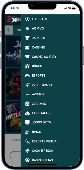 Menu principal da 22 Bet